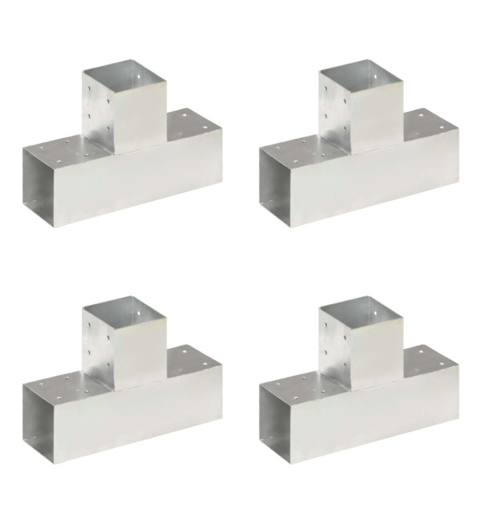 Connecteurs de poteau 4 pcs Forme en T Métal galvanisé 91x91 mm | Mobilier & Déco