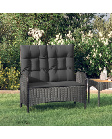 Banc de jardin inclinable avec coussins 107 cm Poly rotin Noir | Mobilier & Déco
