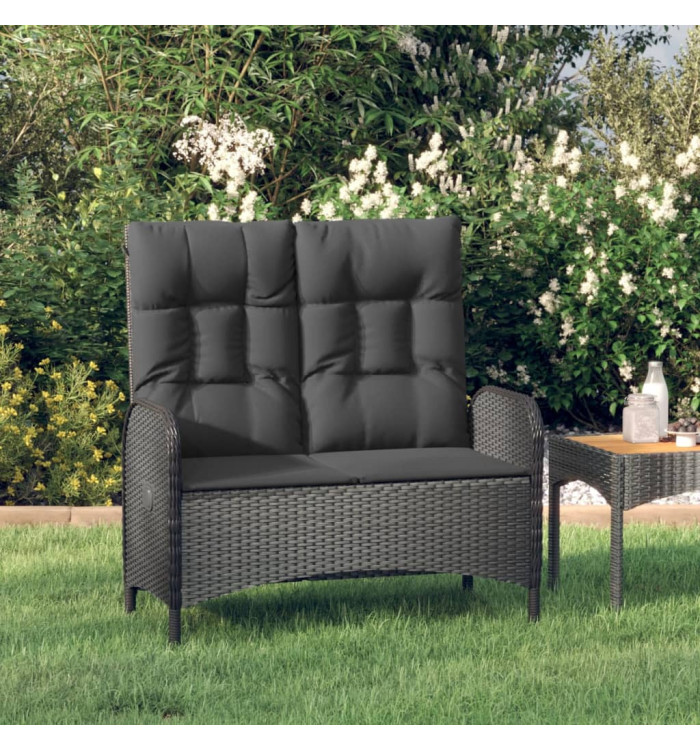 Banc de jardin inclinable avec coussins 107 cm Poly rotin Noir | Mobilier & Déco