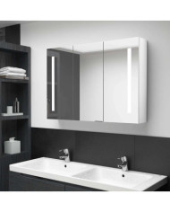 Armoire de salle de bain à miroir LED 89x14x62cm Blanc brillant | Mobilier & Déco