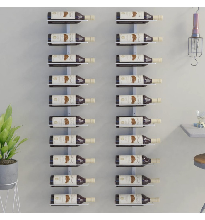 Casier à vin mural pour 10 bouteilles 2 pcs Blanc Métal | Mobilier & Déco