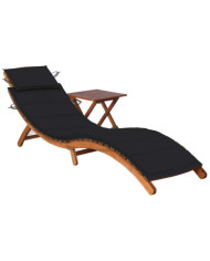 Chaise longue de jardin avec table et coussin Bois d'acacia | Mobilier & Déco