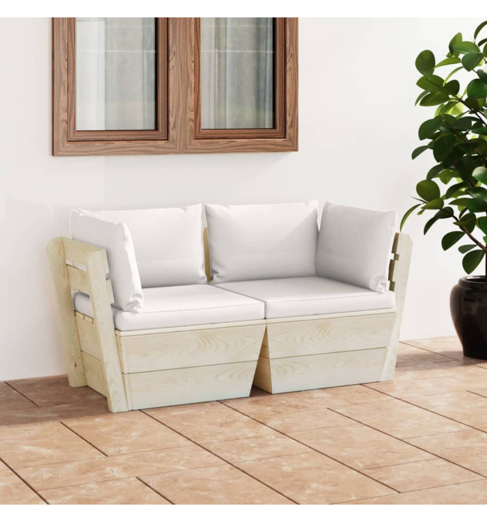Canapé palette à 2 places de jardin avec coussins Bois d'épicéa | Mobilier & Déco