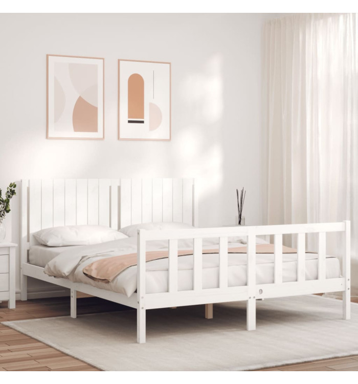 Cadre de lit sans matelas blanc 160x200 cm bois de pin massif | Mobilier & Déco