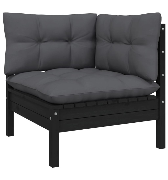 Canapé d'angle de jardin avec coussins Noir Bois de pin massif | Mobilier & Déco