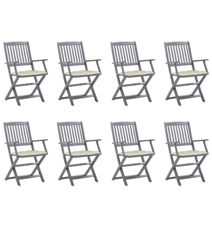 Chaises pliables d'extérieur lot de 8 et coussins Bois d'acacia | Mobilier & Déco