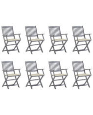 Chaises pliables d'extérieur lot de 8 et coussins Bois d'acacia | Mobilier & Déco