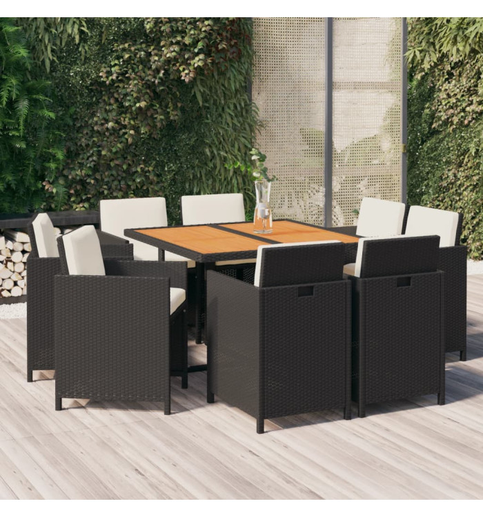 Ensemble à manger de jardin coussins 9pcs Résine tressée Noir | Mobilier & Déco