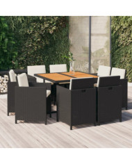 Ensemble à manger de jardin coussins 9pcs Résine tressée Noir | Mobilier & Déco
