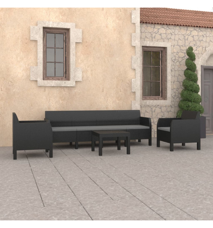 Salon de jardin 4 pcs avec coussins PP Rotin Anthracite | Mobilier & Déco