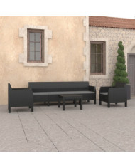 Salon de jardin 4 pcs avec coussins PP Rotin Anthracite | Mobilier & Déco