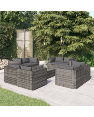 Salon de jardin 9 pcs avec coussins Résine tressée Gris | Mobilier & Déco