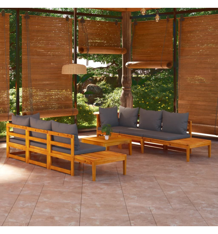 Salon de jardin 5 pcs avec coussins gris foncé Bois d'acacia | Mobilier & Déco