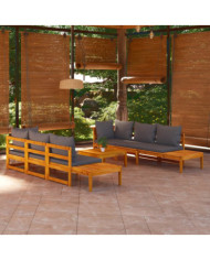 Salon de jardin 5 pcs avec coussins gris foncé Bois d'acacia | Mobilier & Déco