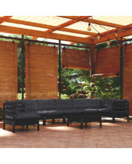 Salon de jardin 9 pcs avec coussins Noir Bois de pin massif | Mobilier & Déco
