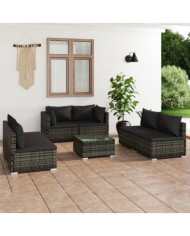 Salon de jardin 7 pcs avec coussins Résine tressée Gris | Mobilier & Déco