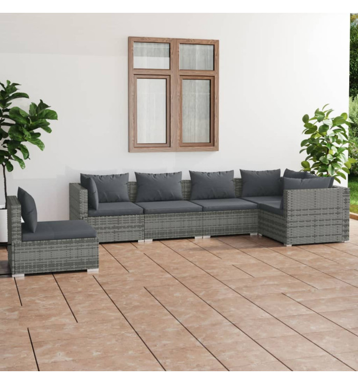 Salon de jardin 6 pcs avec coussins Résine tressée Gris | Mobilier & Déco
