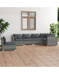 Salon de jardin 6 pcs avec coussins Résine tressée Gris | Mobilier & Déco