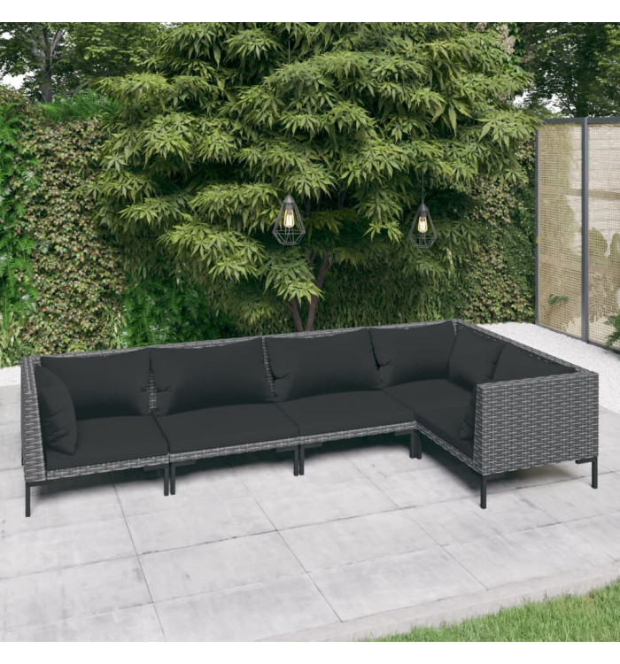 Salon de jardin 5 pcs avec coussins Résine tressée Gris foncé | Mobilier & Déco