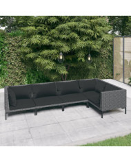 Salon de jardin 5 pcs avec coussins Résine tressée Gris foncé | Mobilier & Déco