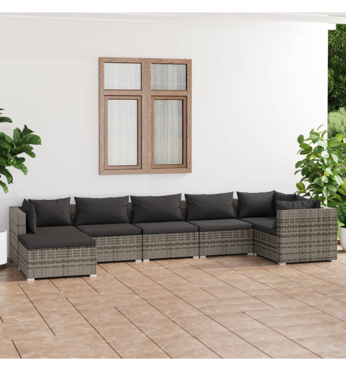 Salon de jardin 7 pcs avec coussins Résine tressée Gris | Mobilier & Déco