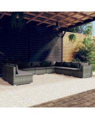 Salon de jardin 10 pcs avec coussins Gris Résine tressée | Mobilier & Déco