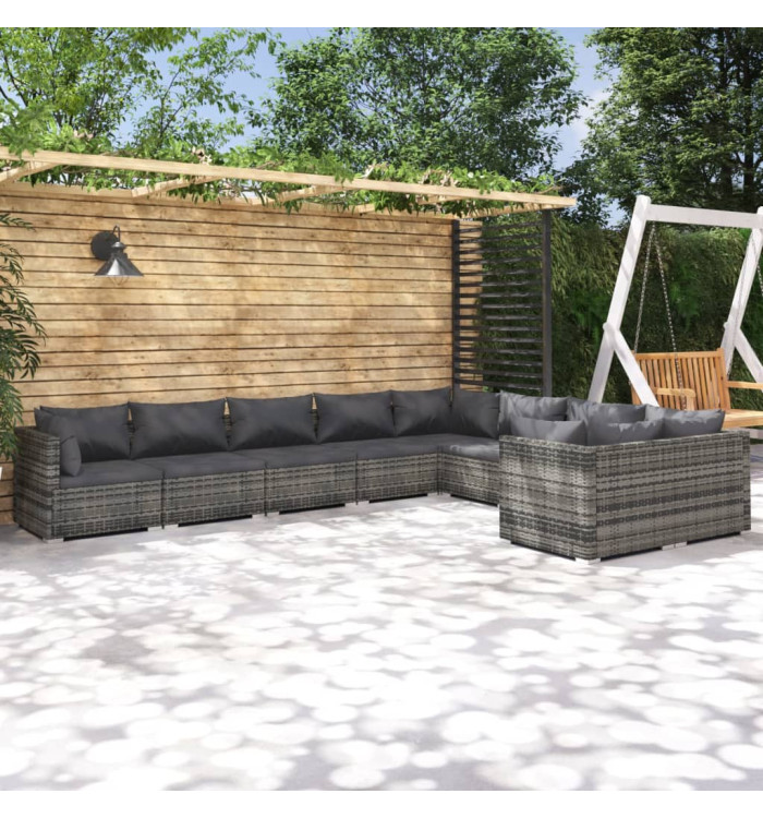 Salon de jardin 9 pcs avec coussins Résine tressée Gris | Mobilier & Déco