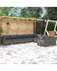 Salon de jardin 9 pcs avec coussins Résine tressée Gris | Mobilier & Déco