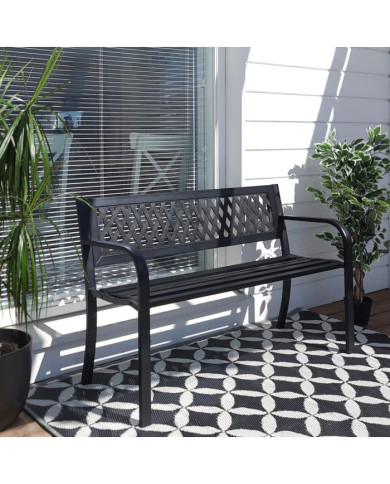 ProGarden Banc de jardin Acier 119x50x75 cm Noir | Mobilier & Déco