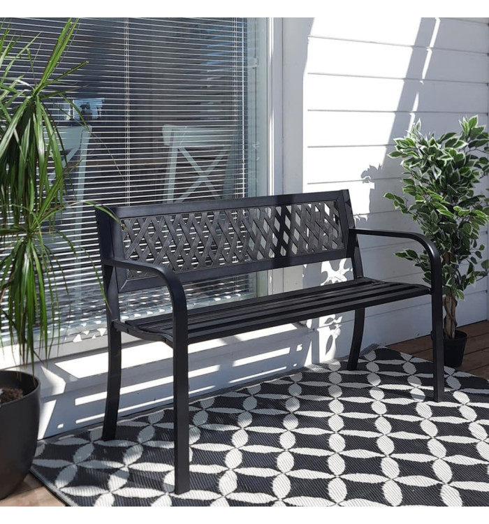 ProGarden Banc de jardin Acier 119x50x75 cm Noir | Mobilier & Déco