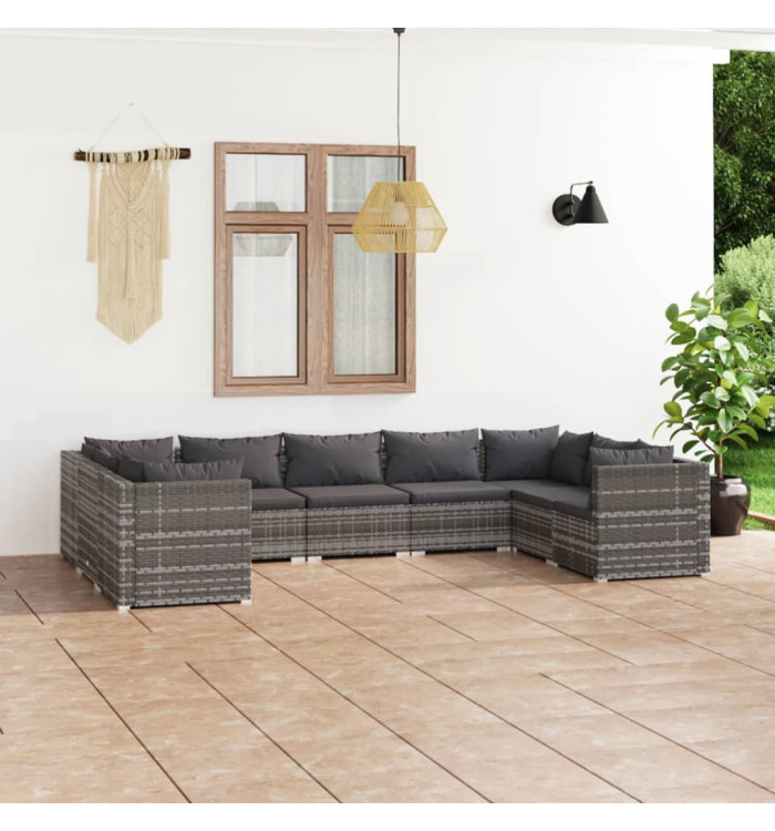 Salon de jardin 9 pcs avec coussins Résine tressée Gris | Mobilier & Déco