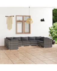 Salon de jardin 9 pcs avec coussins Résine tressée Gris | Mobilier & Déco