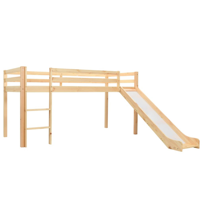 Lit mezzanine d'enfants toboggan et échelle bois pin 97x208 cm | Mobilier & Déco