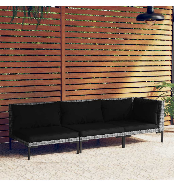 Salon de jardin 3 pcs Gris foncé Résine tressée demi-ronde | Mobilier & Déco