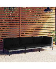 Salon de jardin 3 pcs Gris foncé Résine tressée demi-ronde | Mobilier & Déco
