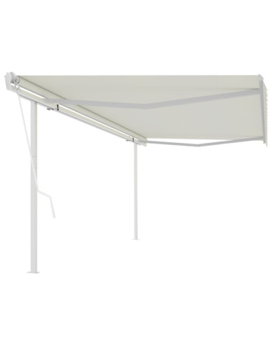 Auvent rétractable automatique avec poteaux 5x3 m Crème | Mobilier & Déco