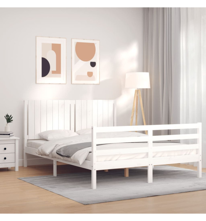 Cadre de lit sans matelas blanc 160x200 cm bois massif | Mobilier & Déco