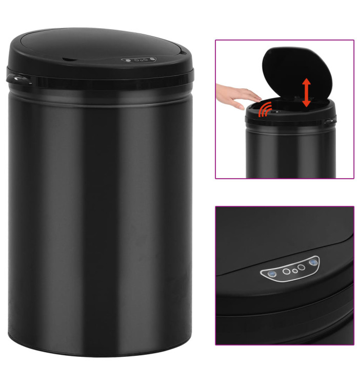 Poubelle à capteur automatique 30 L Acier au carbone Noir | Mobilier & Déco