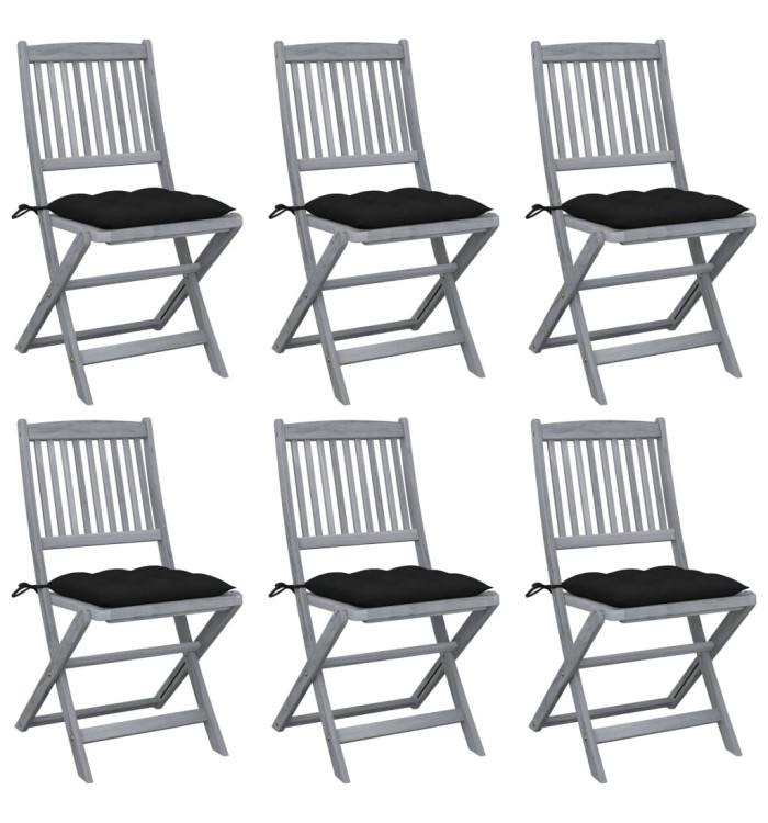 Chaises pliables d'extérieur lot de 6 et coussins Bois d'acacia | Mobilier & Déco