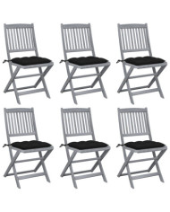 Chaises pliables d'extérieur lot de 6 et coussins Bois d'acacia | Mobilier & Déco