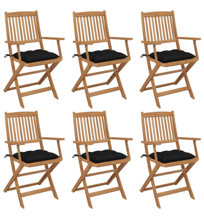 Chaises pliables de jardin lot de 6 avec coussins Bois d'acacia | Mobilier & Déco