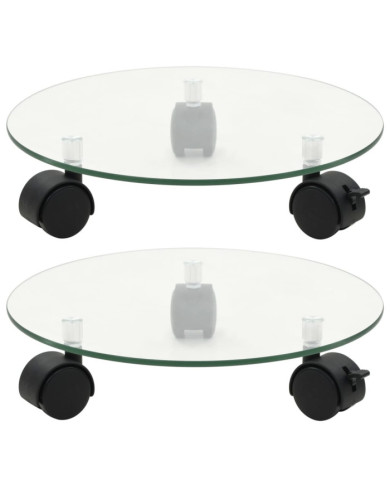 Porte-plantes roulant 2 pcs Verre trempé 28 cm Rond | Mobilier & Déco
