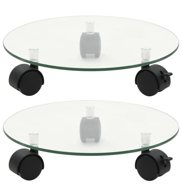 Porte-plantes roulant 2 pcs Verre trempé 28 cm Rond | Mobilier & Déco