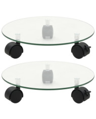Porte-plantes roulant 2 pcs Verre trempé 28 cm Rond | Mobilier & Déco