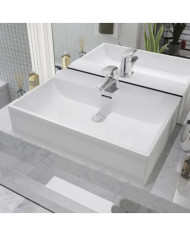 Vasque avec trou de robinet en céramique Blanc 60,5x42,5x14,5cm | Mobilier & Déco