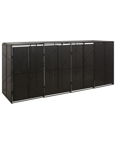 Abri pour poubelle quadruple Noir 274x80x117 cm Résine tressée | Mobilier & Déco
