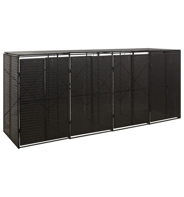 Abri pour poubelle quadruple Noir 274x80x117 cm Résine tressée | Mobilier & Déco