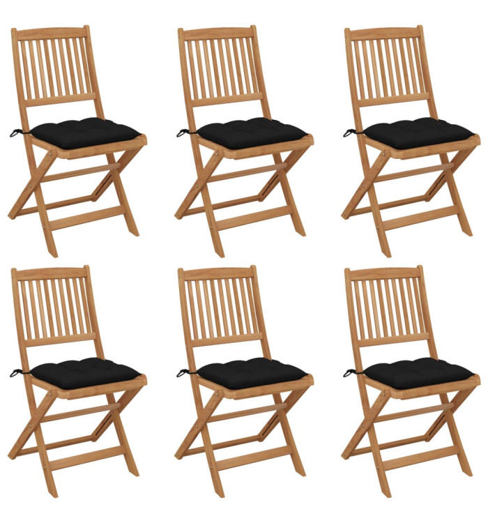Chaises pliables de jardin lot de 6 avec coussins Bois d'acacia | Mobilier & Déco