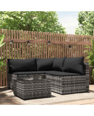 Salon de jardin 4 pcs avec coussins Gris Résine tressée | Mobilier & Déco