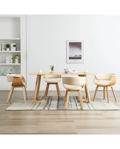 Chaises à manger lot de 4 crème bois courbé et similicuir | Mobilier & Déco